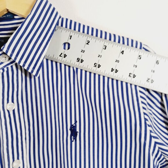 Ralph Lauren Slim Fit Navy & White Pin Stripe Shirt, Cotton , Size 10, Preppy - Picture 14 of 16